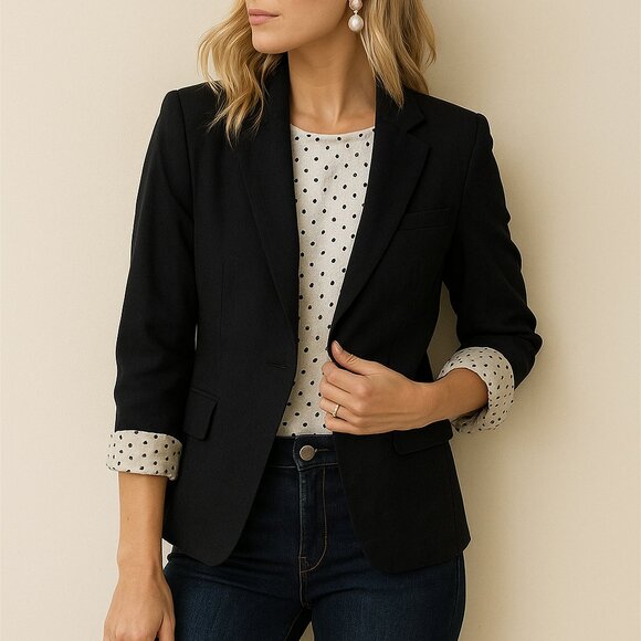 Ann Taylor Jackets & Blazers - Ann Taylor Women's Black Single Button Blazer Dot Lining 3/4 Sleeve Medium 8-10